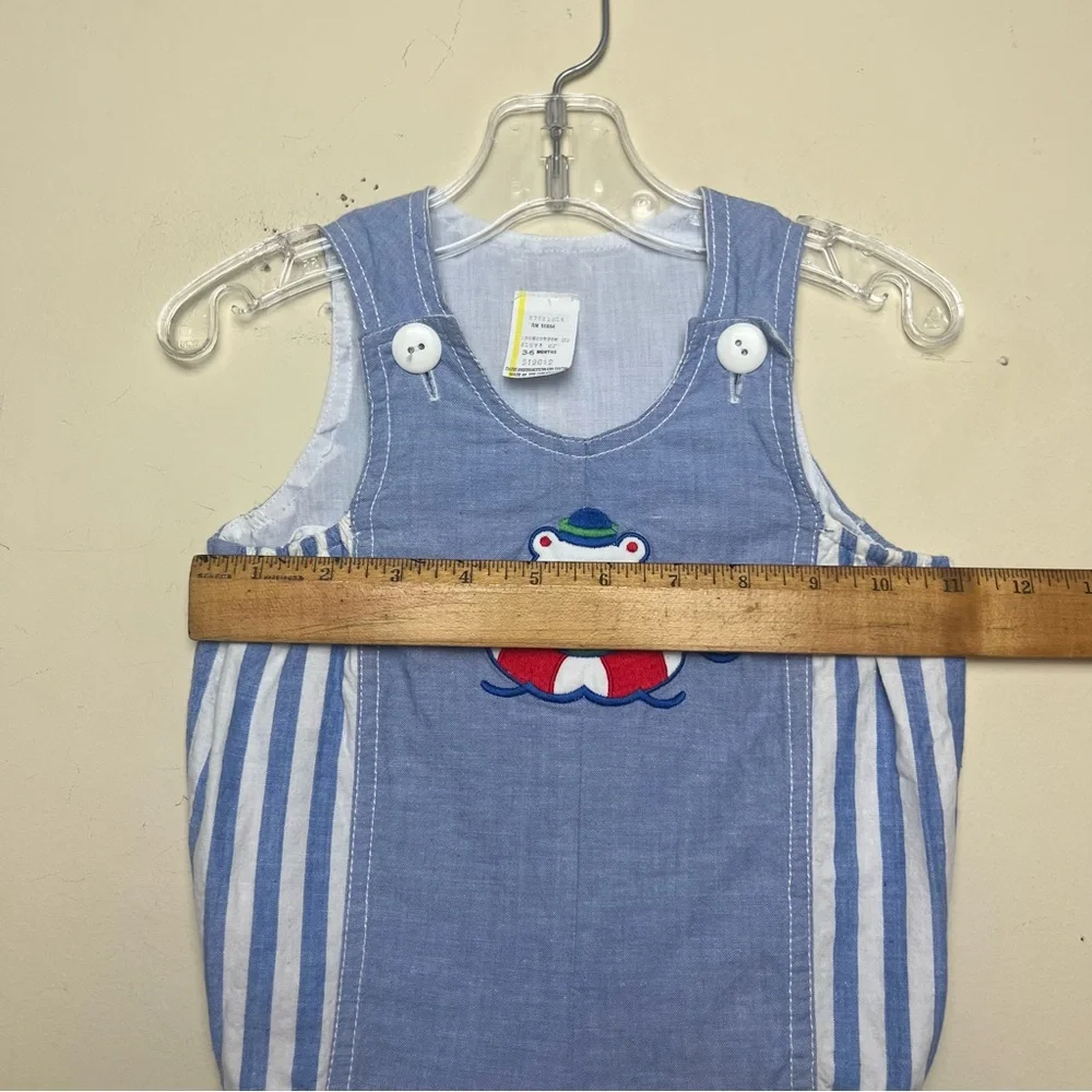 Vintage Shortalls‎ Bear Raft Swimming Embroidered Romper Outfit Size 3-6 months